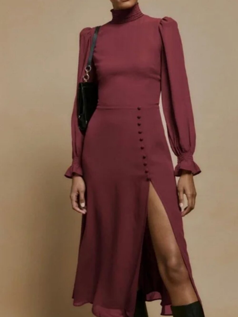 REFORMATION burgundy Stevi Slit-leg Crepe Midi Dress in Sz 8